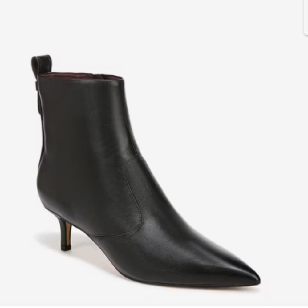 Franco Sarto Black Leather Pointed-Kit Heel Ankle Booties